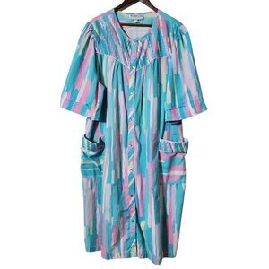 VTG Models Coat House Dress Size XL Pockets Maxi Gown Lounge Robe Snap Womens
